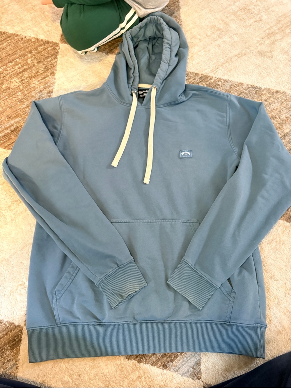 Billabong Pullover Hoodie in Dusty Blue with Cream Drawcords